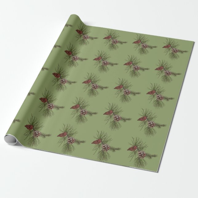 Papel De Presente Pinheiro de Natal Cones Green Branches Padrões (Desenrolado)