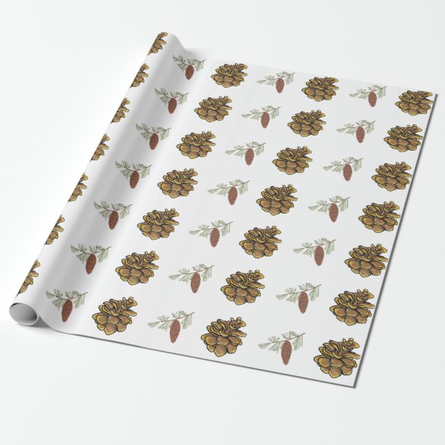 Papel De Presente Pinheiro de Natal Cones Green Branches Padrões (Desenrolado)