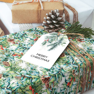 Papel De Presente Pinheiro de Natal e Frutas Vermelhas