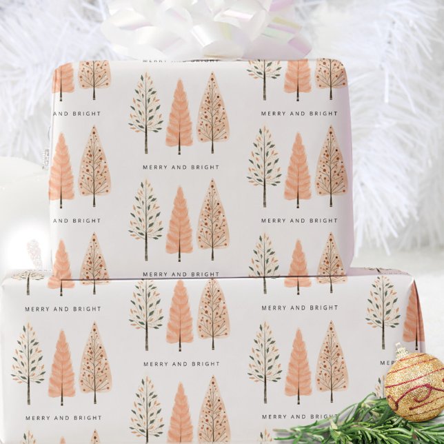 Papel De Presente Pinheiro de Natal Nórdico Moderno Alegre e Brilhan (Criador carregado)