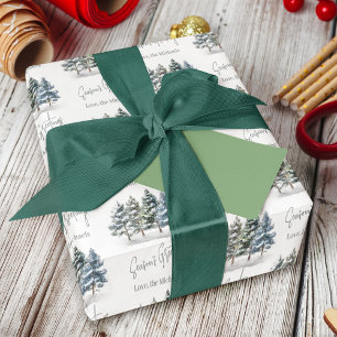 Papel De Presente Pinheiros De Inverno Personalizados Por Aquarela
