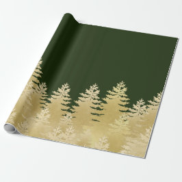Papel De Presente Pinheiros Ouro Faux Fundo Verde Escuro