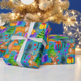 Papel De Presente Pinho de Natal e padrão de veados