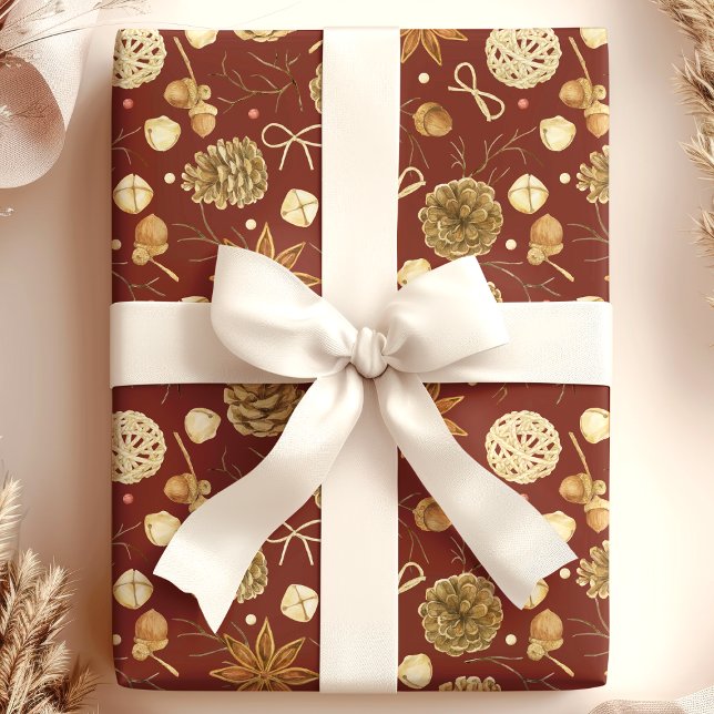 Papel De Presente Pinho de Natal em Aquarela Rústica (Criador carregado)