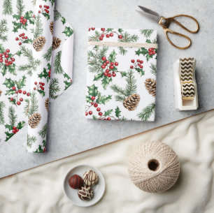 Papel De Presente Pinho Festivo e Cerejas Natal Férias