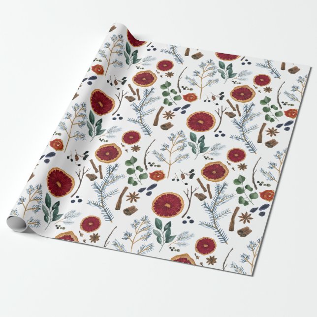 Papel De Presente Pinho Russo da Cozinha de inverno e Natal Laranja (Desenrolado)