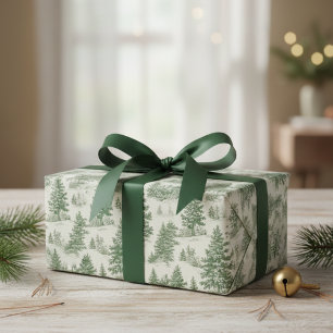 Papel De Presente Pinho Verde de Inverno em Aquarela Moderna Árvore