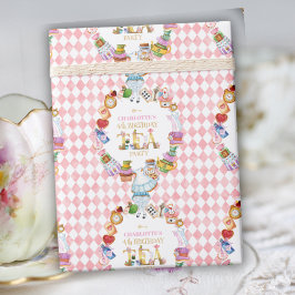 Papel De Presente Pink Alice in Wonderland 4th Birthday  