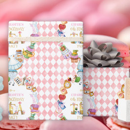 Papel De Presente Pink Alice in Wonderland 6th Birthday  