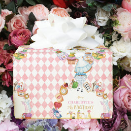 Papel De Presente Pink Alice in Wonderland 7th Birthday  