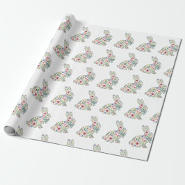 Papel De Presente Pink and Blue Wildflower Easter Rabbit