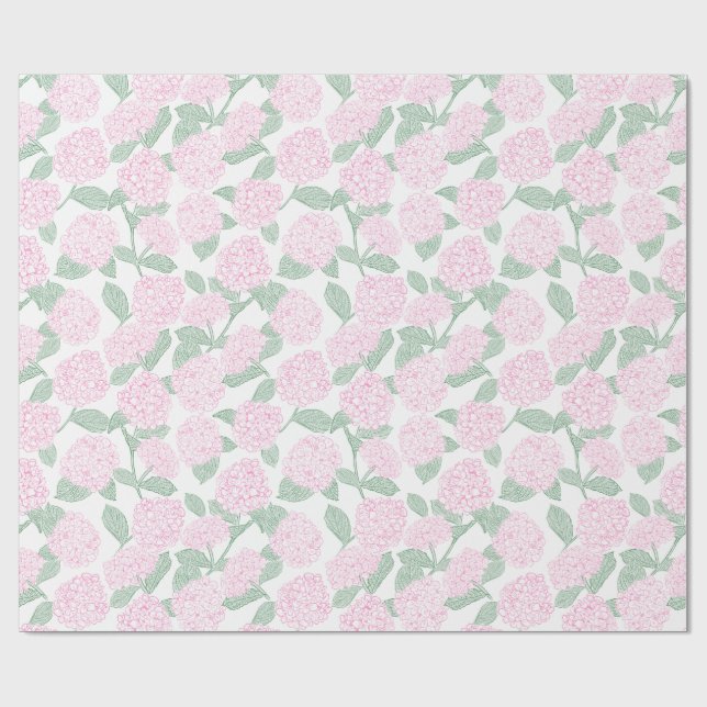 Papel De Presente Pink and Green Hydrangea Floral (Aberto)