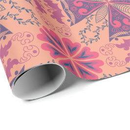 Papel De Presente pink and purple geometric designs and floral motif