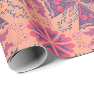 Papel De Presente pink and purple geometric designs and floral motif