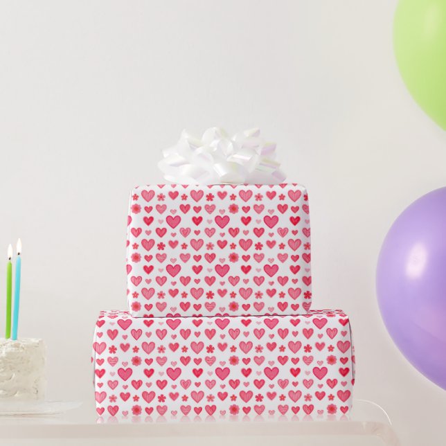 Papel De Presente Pink and Red Hearts Valentine (Presentes para festas)