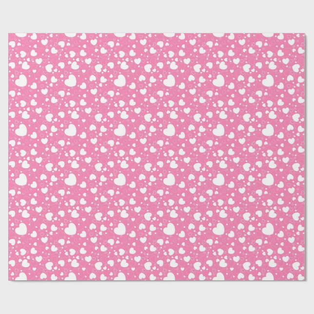 Papel De Presente Pink and White Hearts Wrapping Paper  (Aberto)