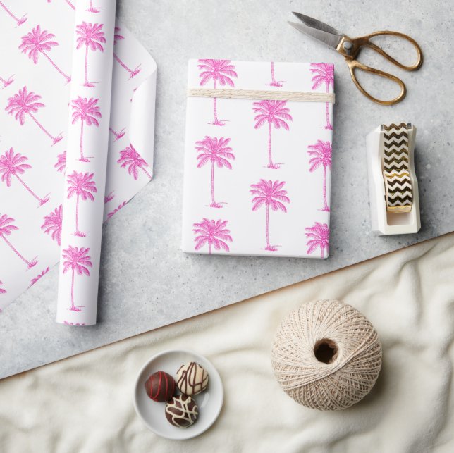 Papel De Presente Pink and White Palm Palmetto Tree (Artesanato)