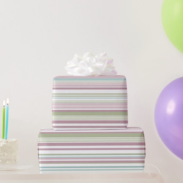Papel De Presente Pink, Aqua, mint, spring rain and mauve stripes (Presentes para festas)