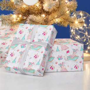 Papel De Presente Pink & Aqua Sking & Papai noel Natal