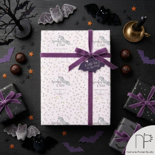 Papel De Presente Pink Batty, Estrelas e Luas Fofo Assustador