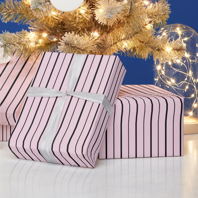 Papel De Presente Pink & Black Stripes Gift Wrapping Paper (Feriados)