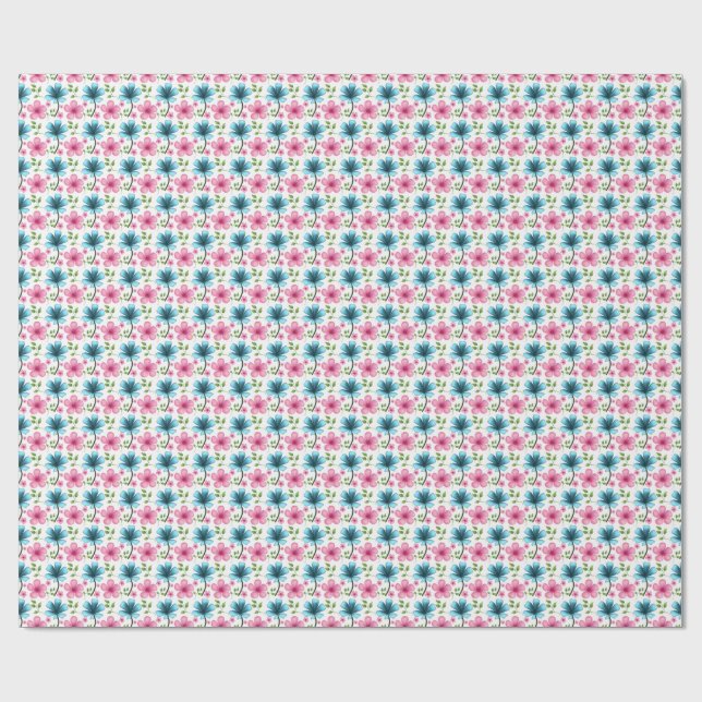 Papel De Presente Pink & Blue Floral Seamless Pattern (Aberto)