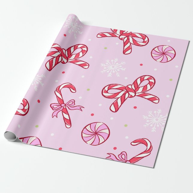 Papel De Presente Pink Candy Cane Christmas (Desenrolado)
