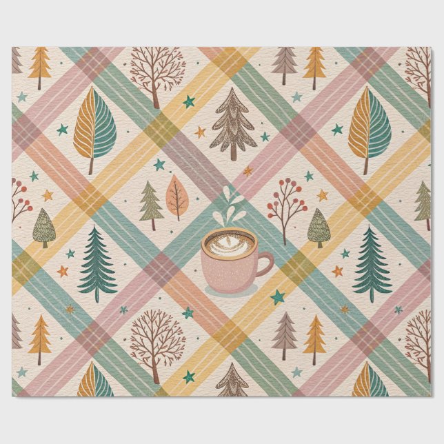 Papel De Presente Pink Checkered Holiday Wrapping Paper (Aberto)