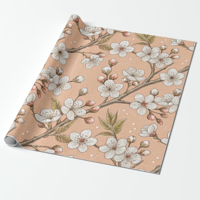 Papel De Presente Pink Cherry Blossom Sakura Padrão a Rosa (3) (Desenrolado)