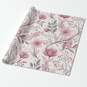 Papel De Presente Pink Cherry Blossom Sakura Pattern on White (3)