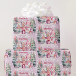 Papel De Presente Pink Christmas Snowman adiciona o nome da garota<br><div class="desc">Pink Christmas Snowman adiciona o nome da moça Papel de embrulho</div>