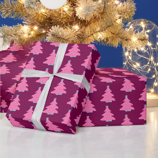 Papel De Presente Pink Contemporary Christmas Trees (Feriados)