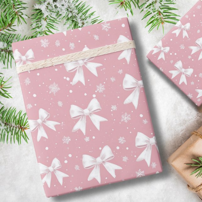 Papel De Presente Pink Coquette Bow Snowflake Christmas (Criador carregado)