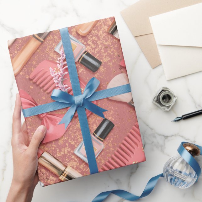 Papel De Presente Pink Cosmetics Pattern Glitter  (Presentear)