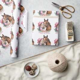 Papel De Presente Pink Cowgirl Kissing a Horse Birthday Party 