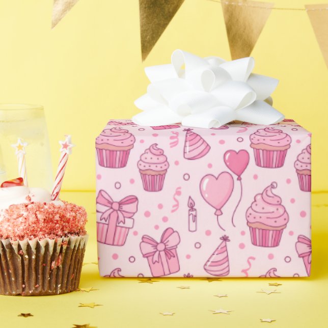 Papel De Presente Pink Cupcakes Birthday Wrapping Paper (Festa de aniversário)