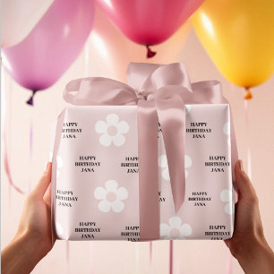Papel De Presente Pink Daisy Happy Birthday Elegante