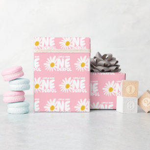 Papel De Presente Pink Daisy Little Miss ONE primeiro aniversario Ma