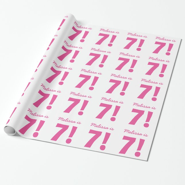 Papel De Presente PINK de Nome Personalizado de Aniversário de 7 e B (Desenrolado)