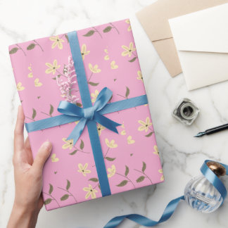 Papel De Presente PInk Dourado Floral Elegante