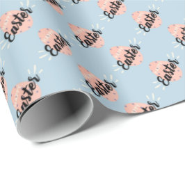 Papel De Presente Pink Easter Egg Wrapping Paper on Light Blue