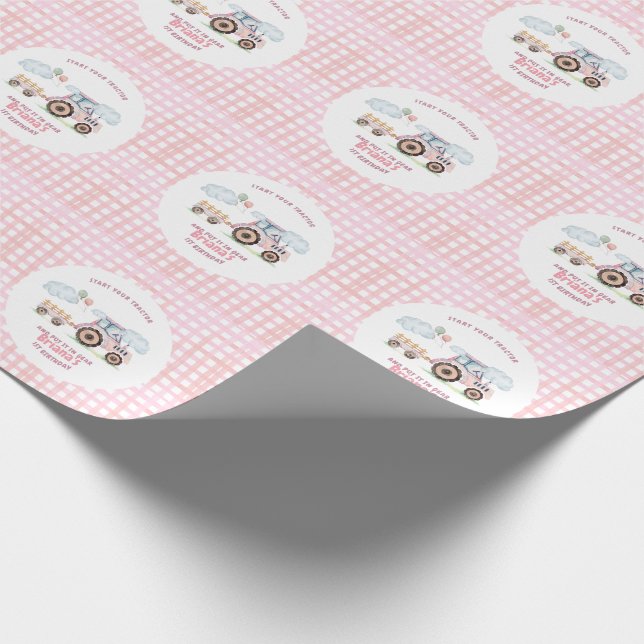 Papel De Presente Pink Farm Tractor Girl Any Age Birthday (Ponta)