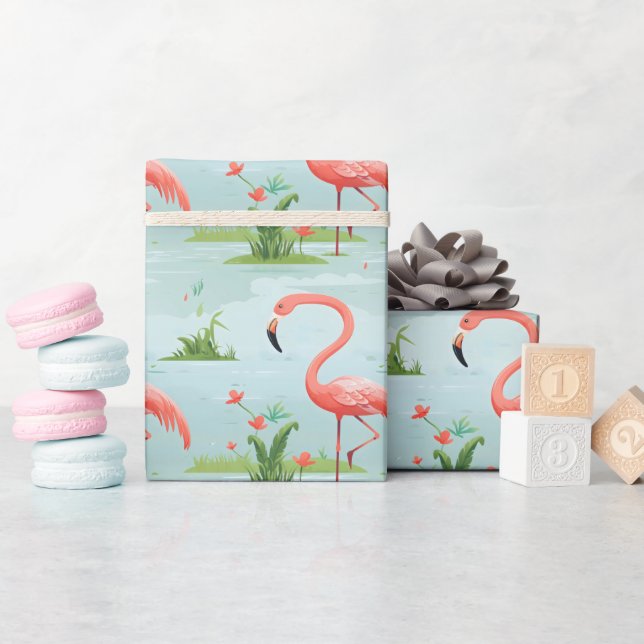 Papel De Presente Pink Flamingo Pattern (Chá de bebê)
