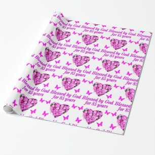 PAPEL DE PRESENTE PINK FLORAL BOMBADO POR DEUS POR 85 ANOS