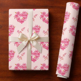 Papel De Presente Pink Floral Hearts Pattern