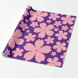 Papel De Presente Pink Flowers on Purple Wrapping Paper