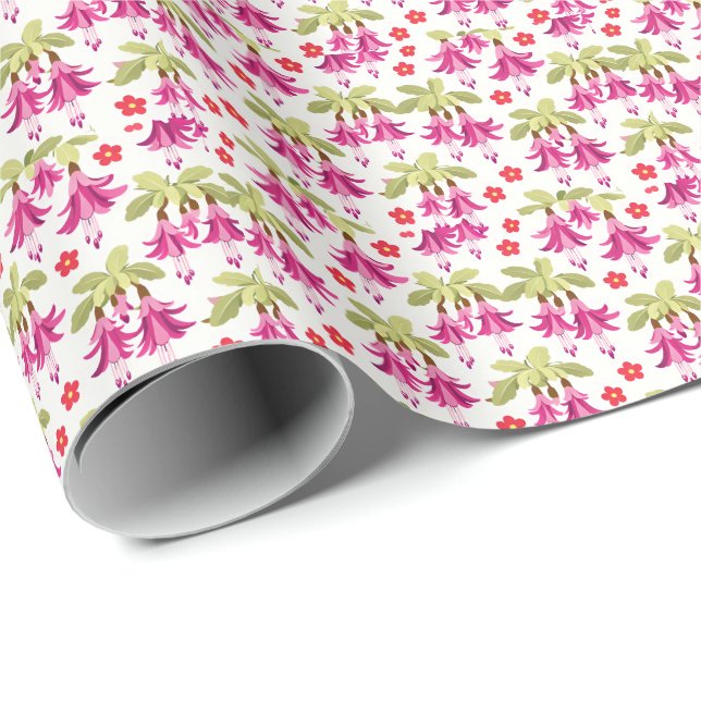 Papel De Presente Pink Fuchsia Floral Pattern – Retro Botanical (Ponta do rolo)