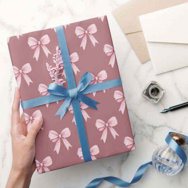 Papel De Presente Pink Girly Bow Wrapping Paper (Presentear)