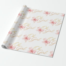 Papel De Presente Pink & Gold “Oh Girl” Gold Typography Baby Shower