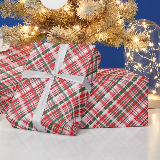 Papel De Presente Pink Green Red Tartan Plaid Christmas Holiday (Feriados)